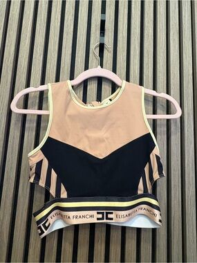 Elisabetta Franchi Pink & Black Colorblock Crop Top